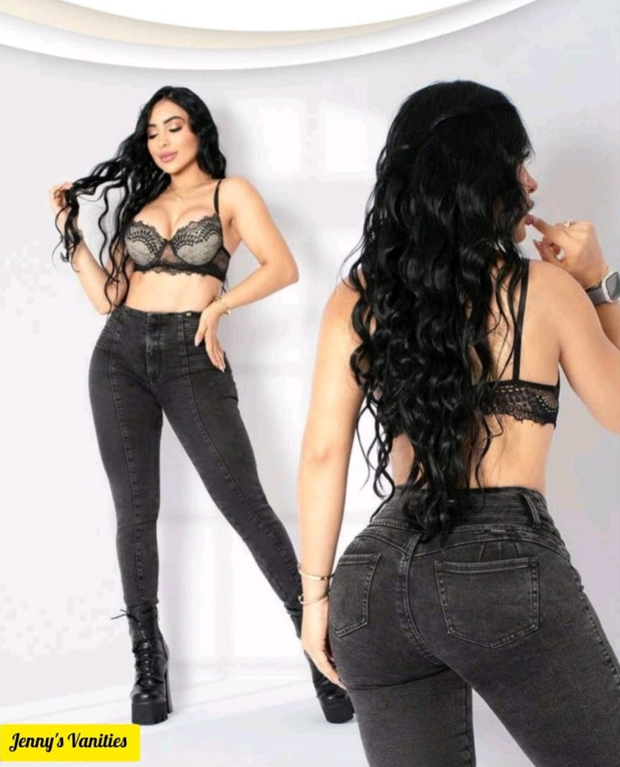 Jeans Skinny Levanta Cola Negro Vintage