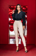 Jeans Levanta Cola Tiro Alto Color Perla Elegante